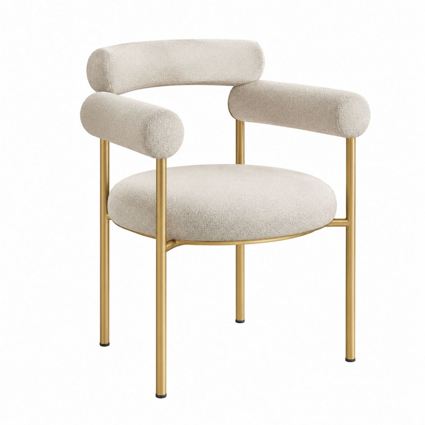 Beige Boucle Fabric Chair with Metal Frame and Armrests