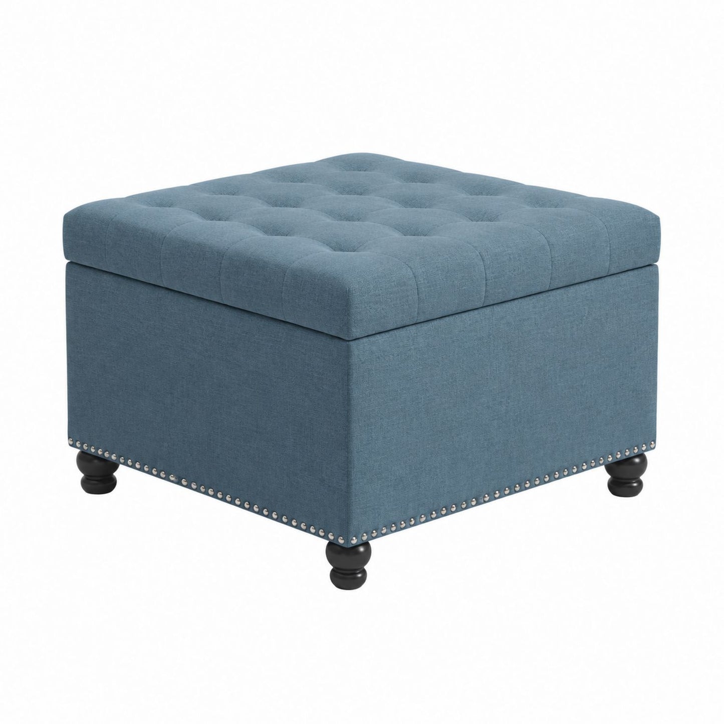 Square Linen Storage Ottoman Blue 17.7x17.7x17.7 inches