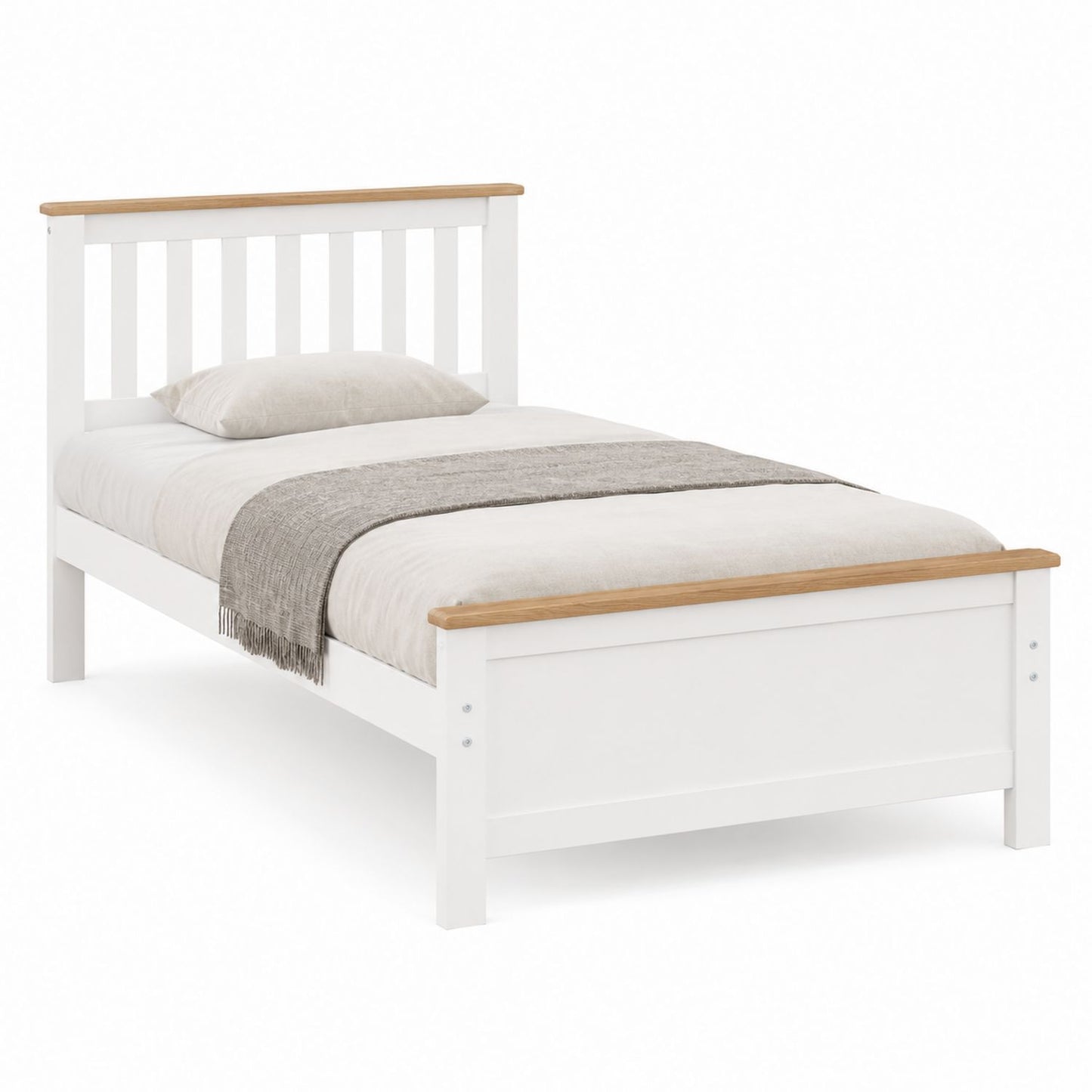 Single Wooden Bed Frame with Oak Finish and White Slats