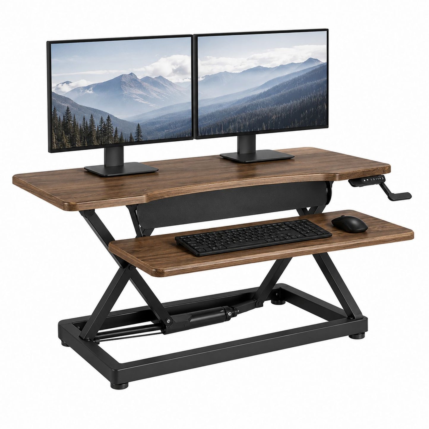 Adjustable Wood Standing Desk with Dual Monitor Stand Black Walnut