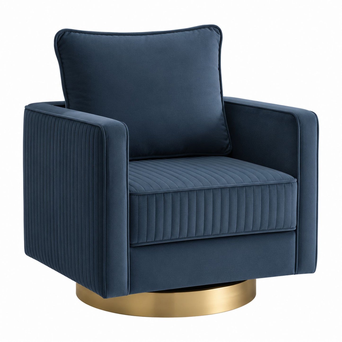Velvet Swivel Armchair with Metal Gold Base Blue