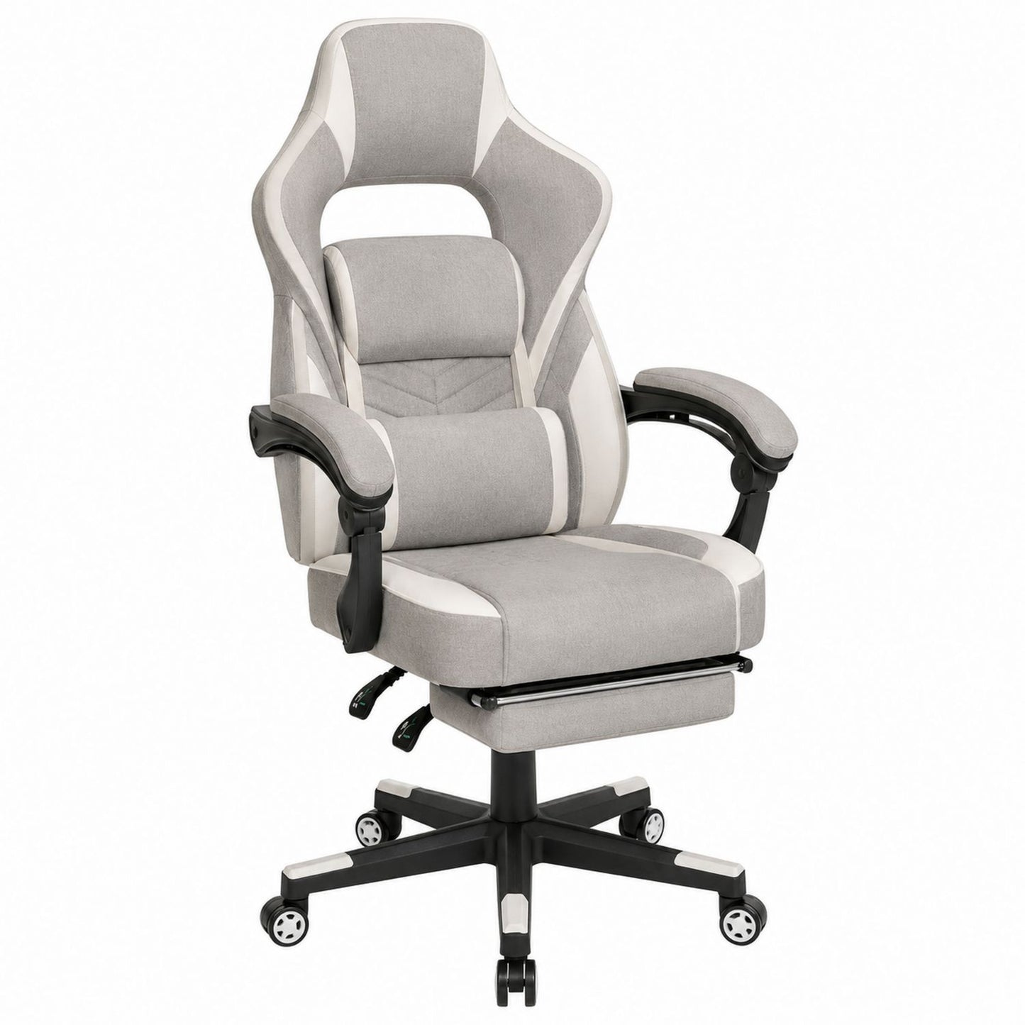 Reclining Office Chair with Fabric in Grey and White and Footrest