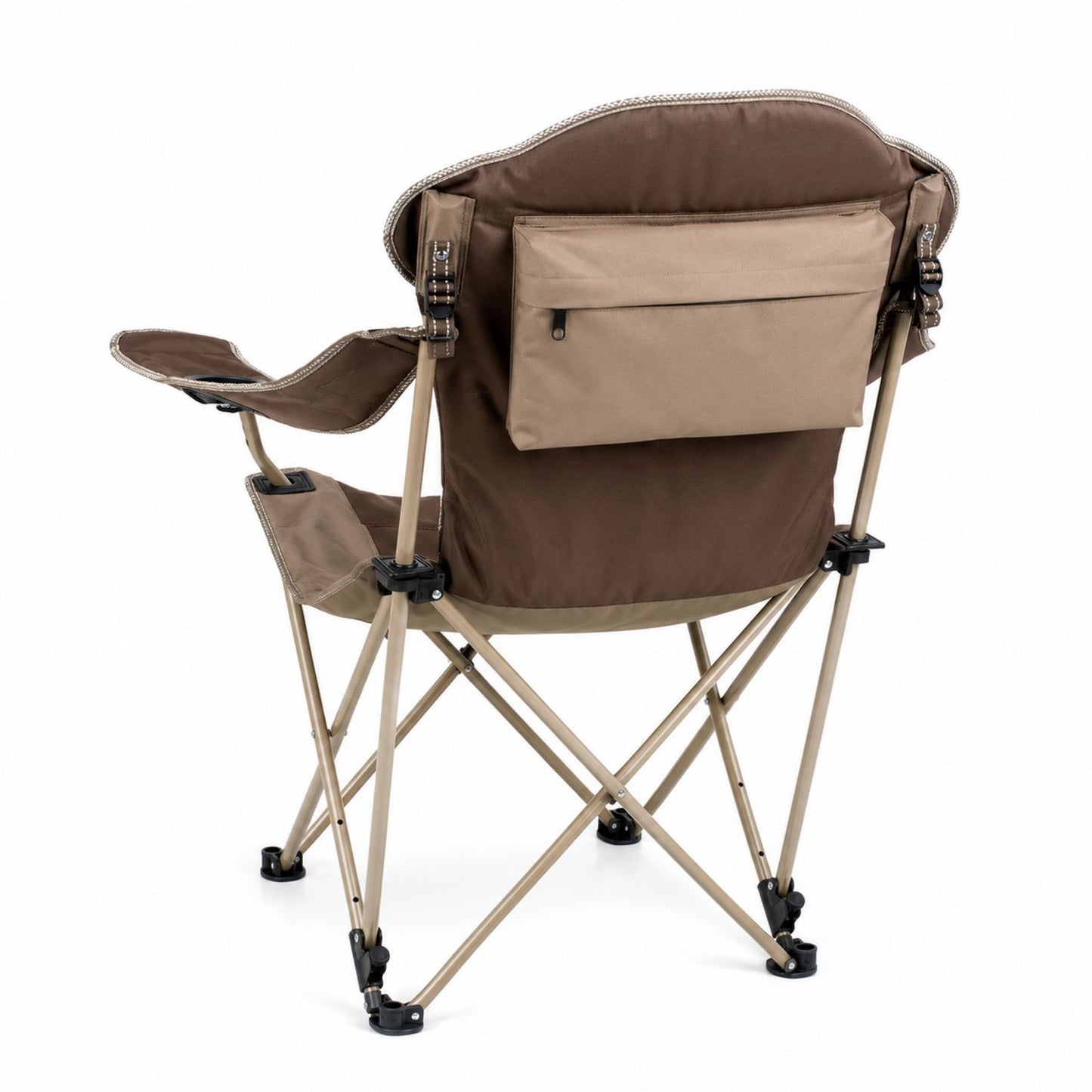 Folding Outdoor Chair with Polyester Fabric and Storage Pocket