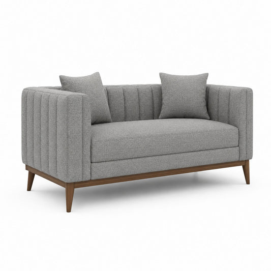 Gray Fabric Upholstered Sofa with Wood Frame 140cm Length
