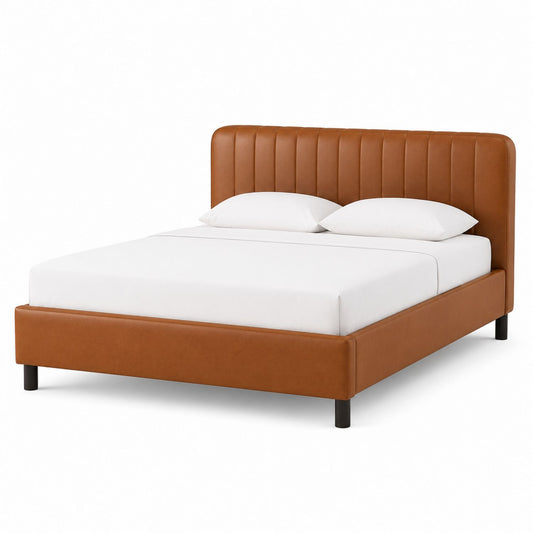 King Size Faux Leather Bed Frame with Upholstered Headboard
