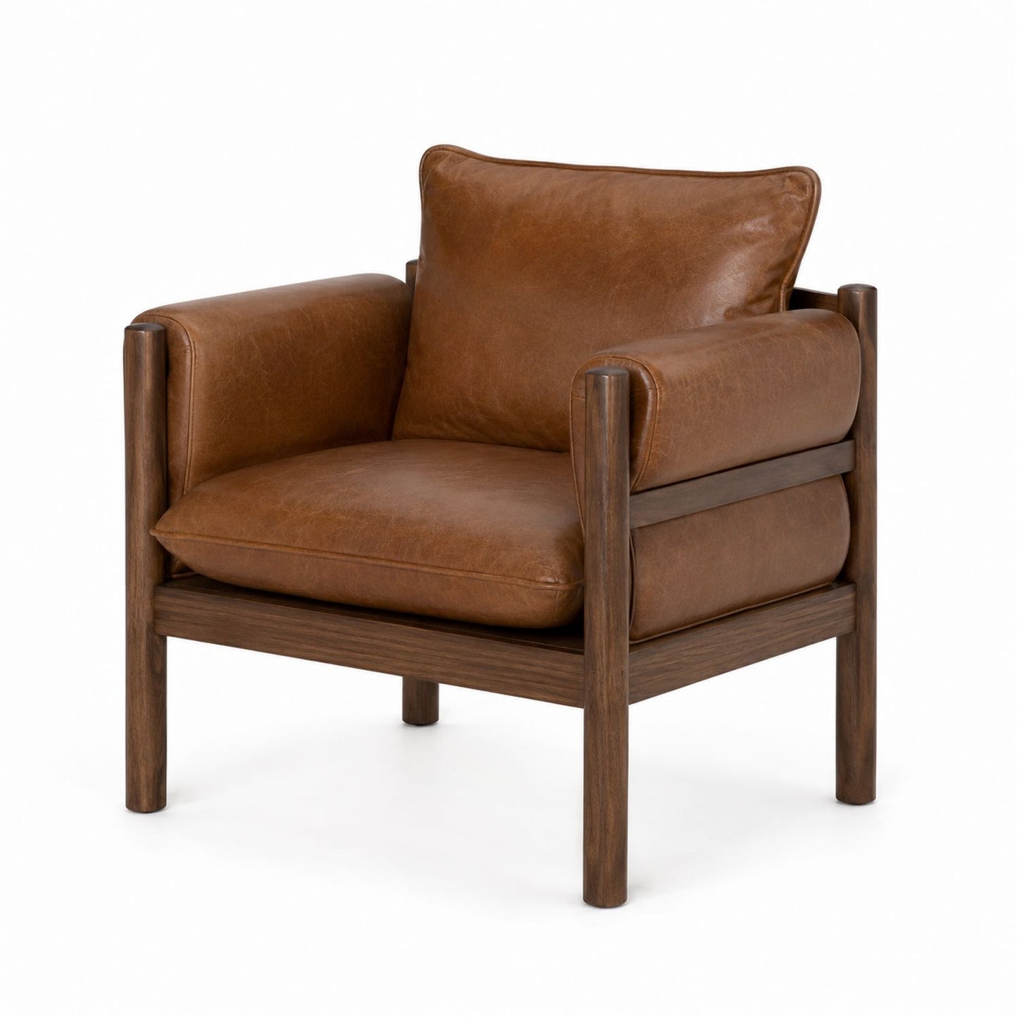 Leather Armchair Brown Leather Solid Wood Frame 85cm x 75cm x 80cm