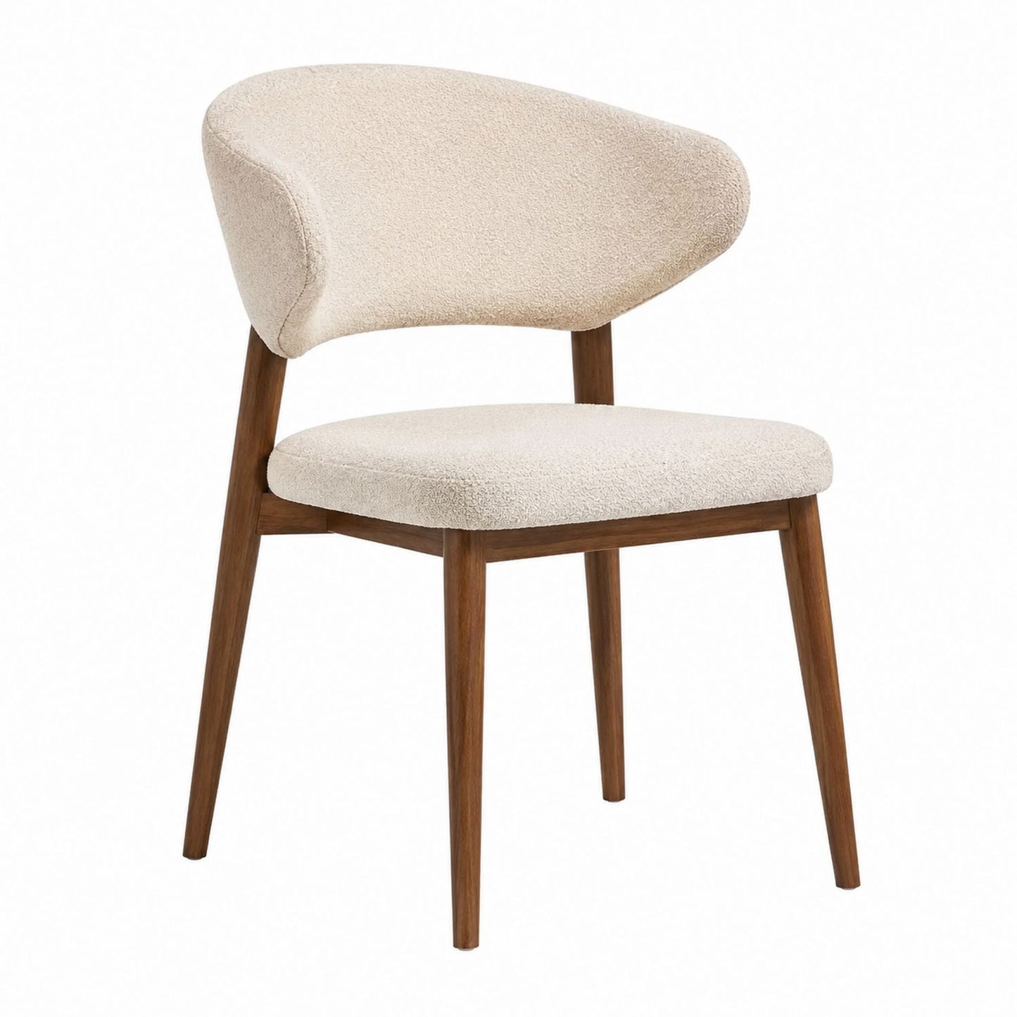 Wooden Dining Chair with Beige Bouclé Upholstery