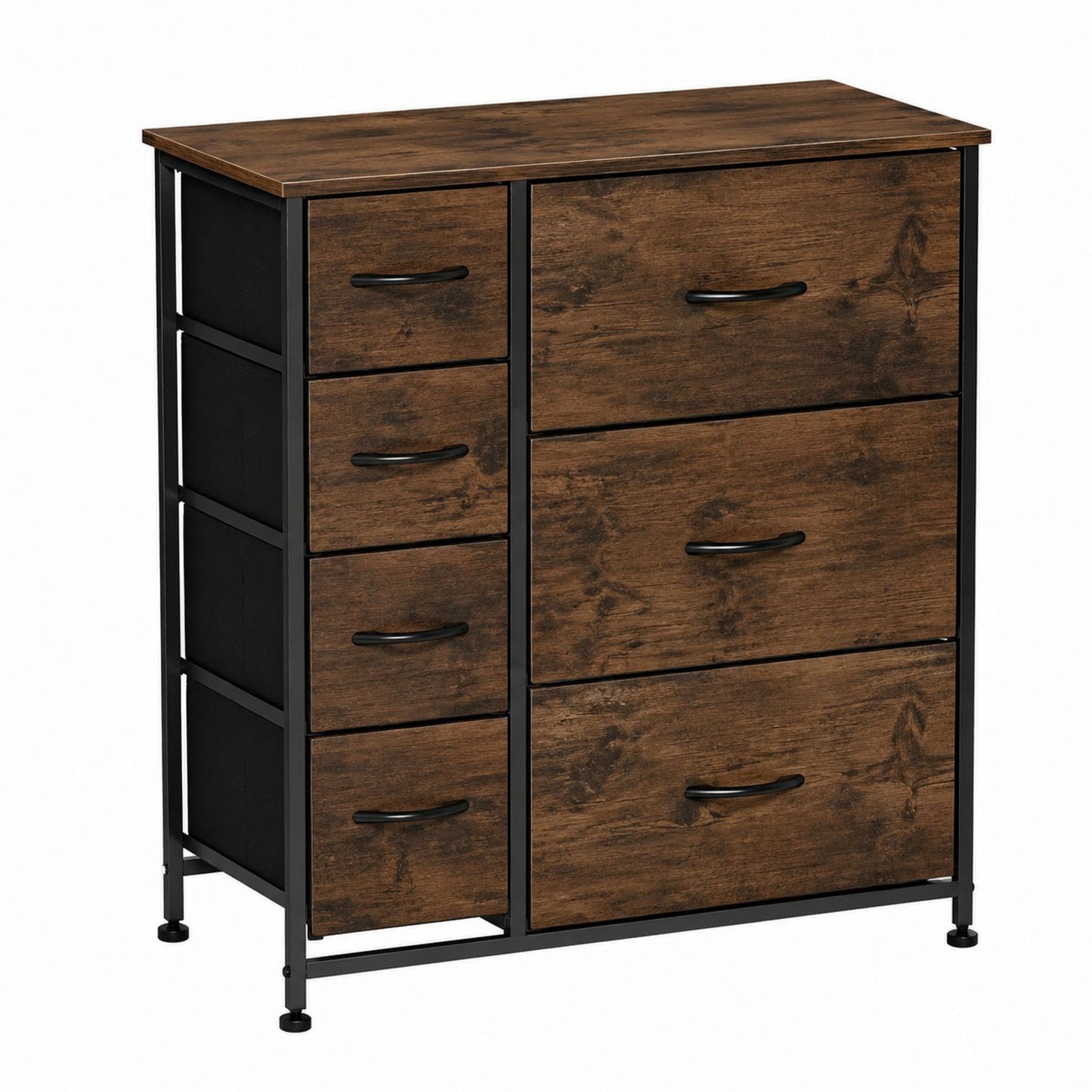Wood Dresser with Metal Frame, 7-Drawer, Brown and Black, 80cm x 30cm x 95cm
