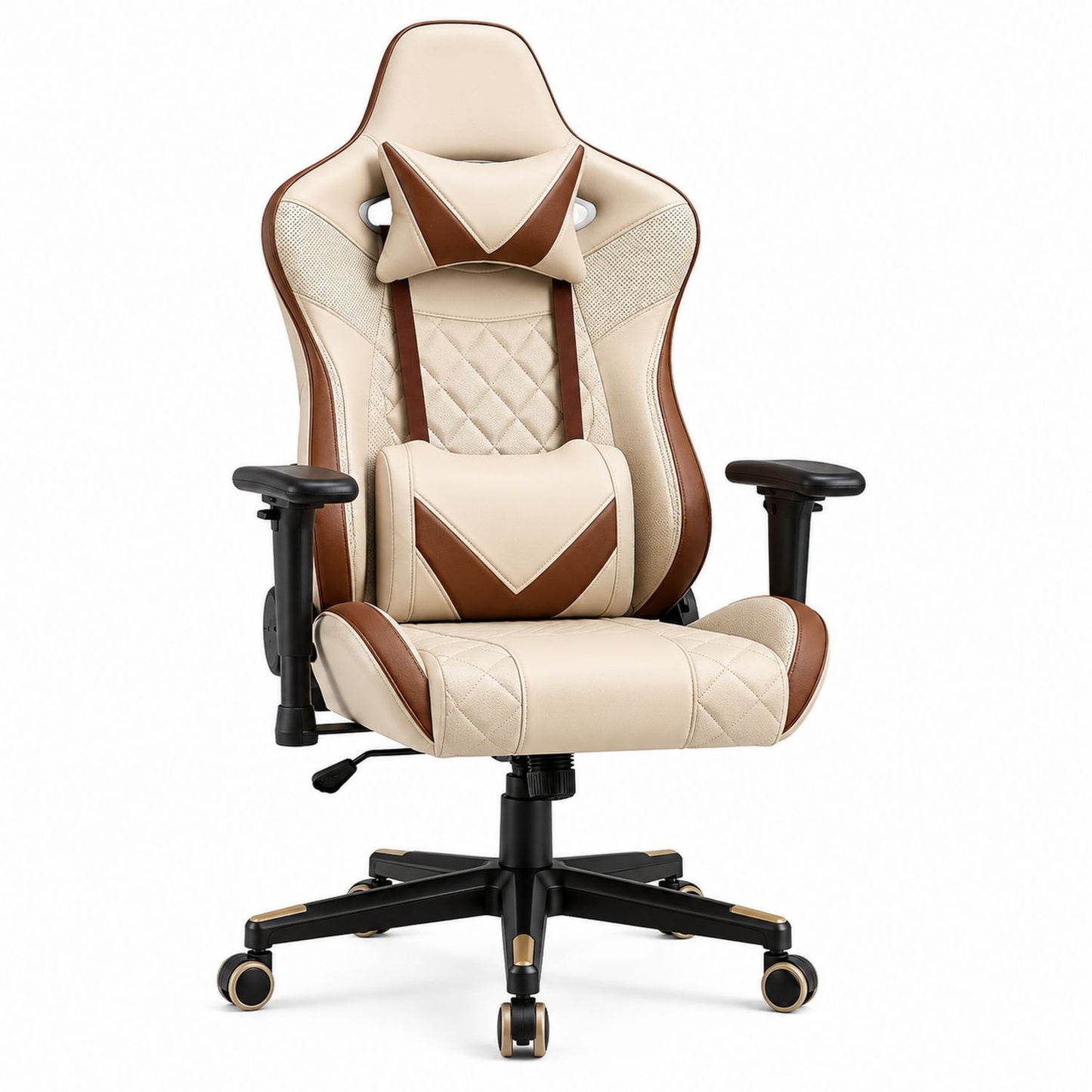 Racing Style Office Chair Faux Leather Beige Brown with Lumbar Support