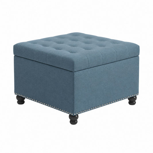 Square Linen Storage Ottoman Blue 17.7x17.7x17.7 inches