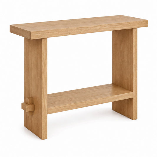 Solid Oak Console Table with Shelf 120x30x75cm