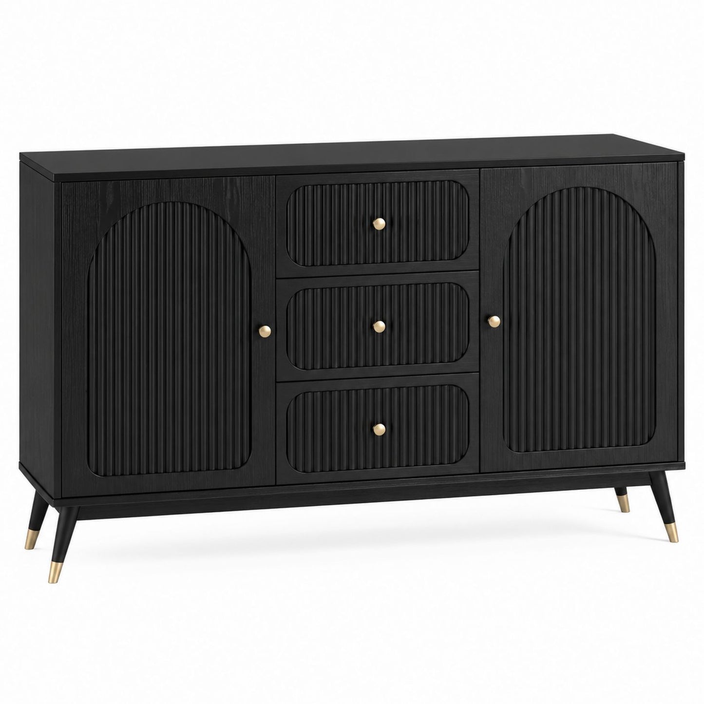 Black Ash Wood Sideboard Buffet with Two Doors and Three Drawers 140cm x 40cm x 85cm