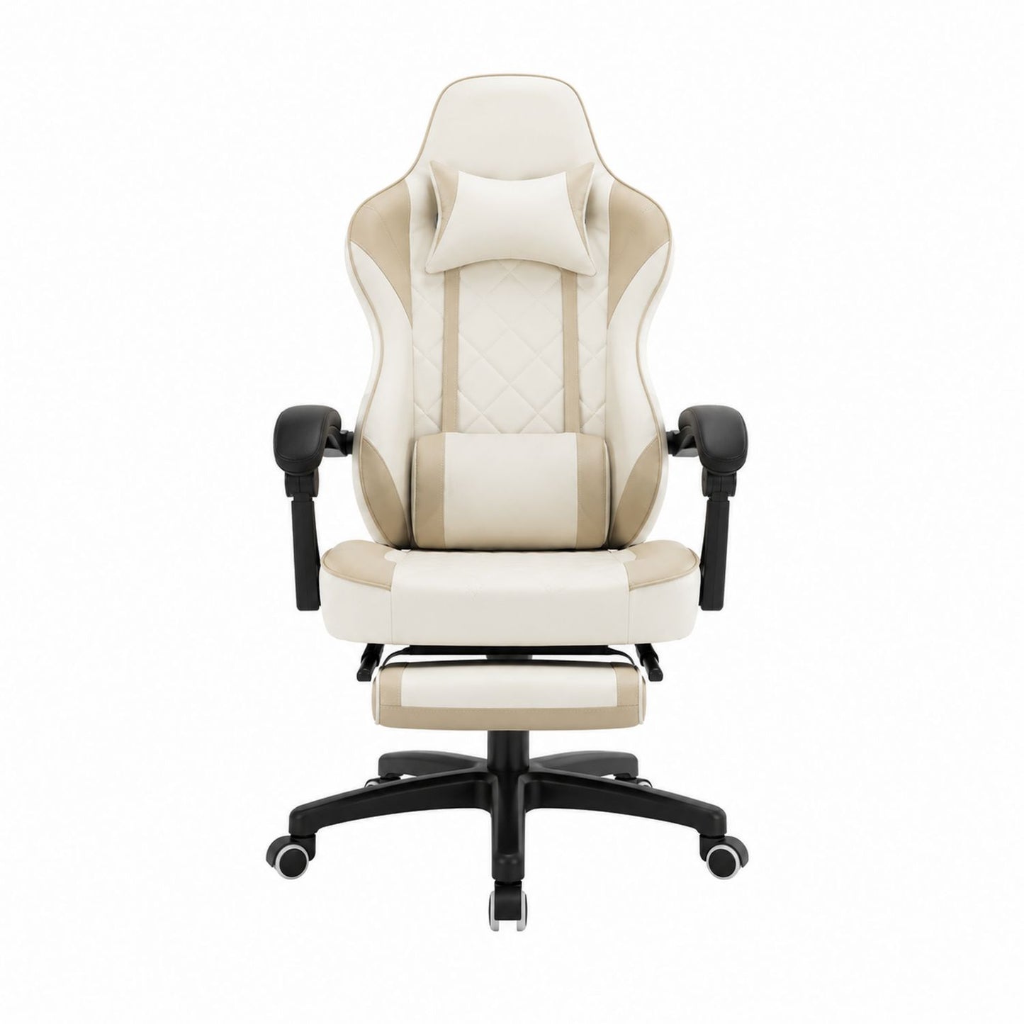 Ergonomic Office Chair PU Leather Beige Reclining Swivel Adjustable with Lumbar and Headrest Support