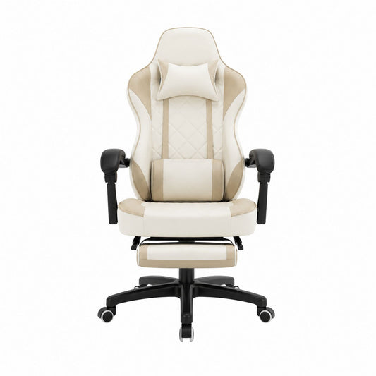 Ergonomic Office Chair PU Leather Beige Reclining Swivel Adjustable with Lumbar and Headrest Support