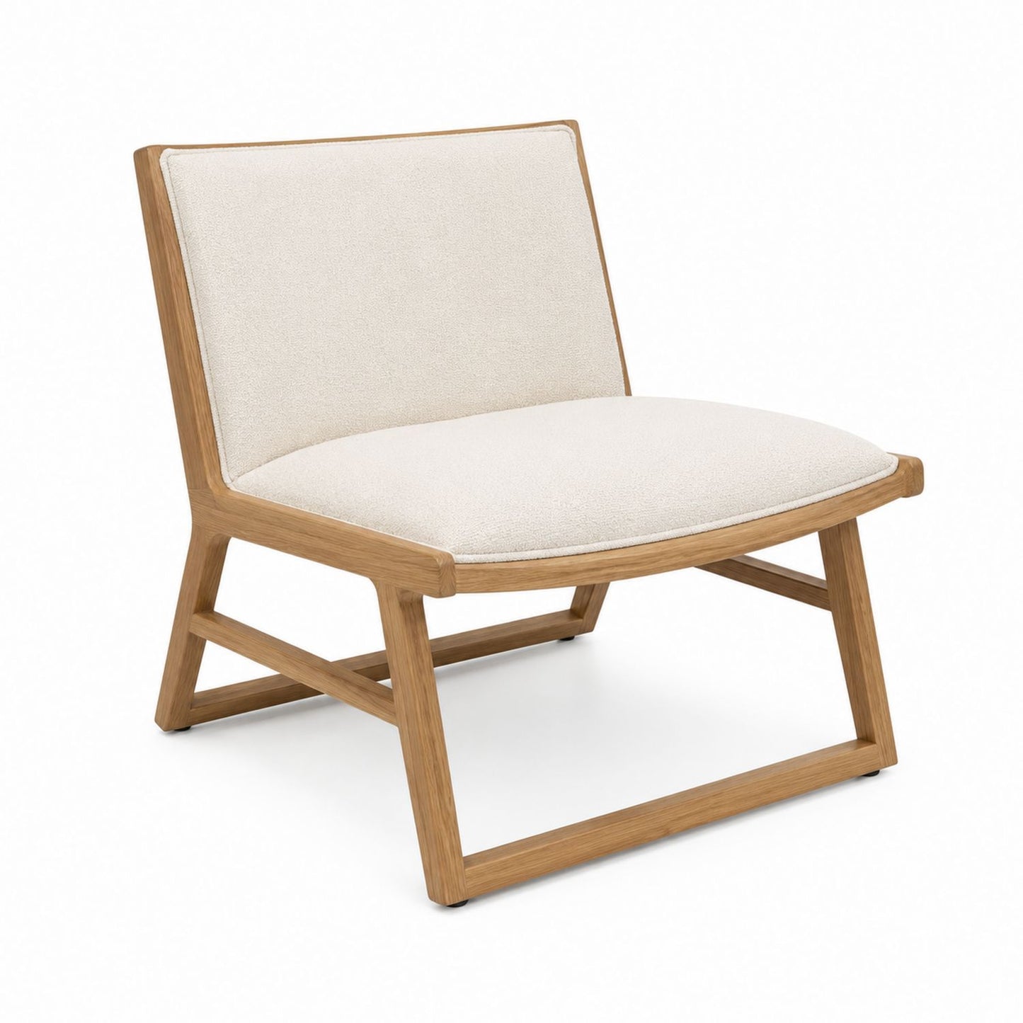 Wood Lounge Chair with Polyester Upholstery Beige 75cm x 63cm x 70cm