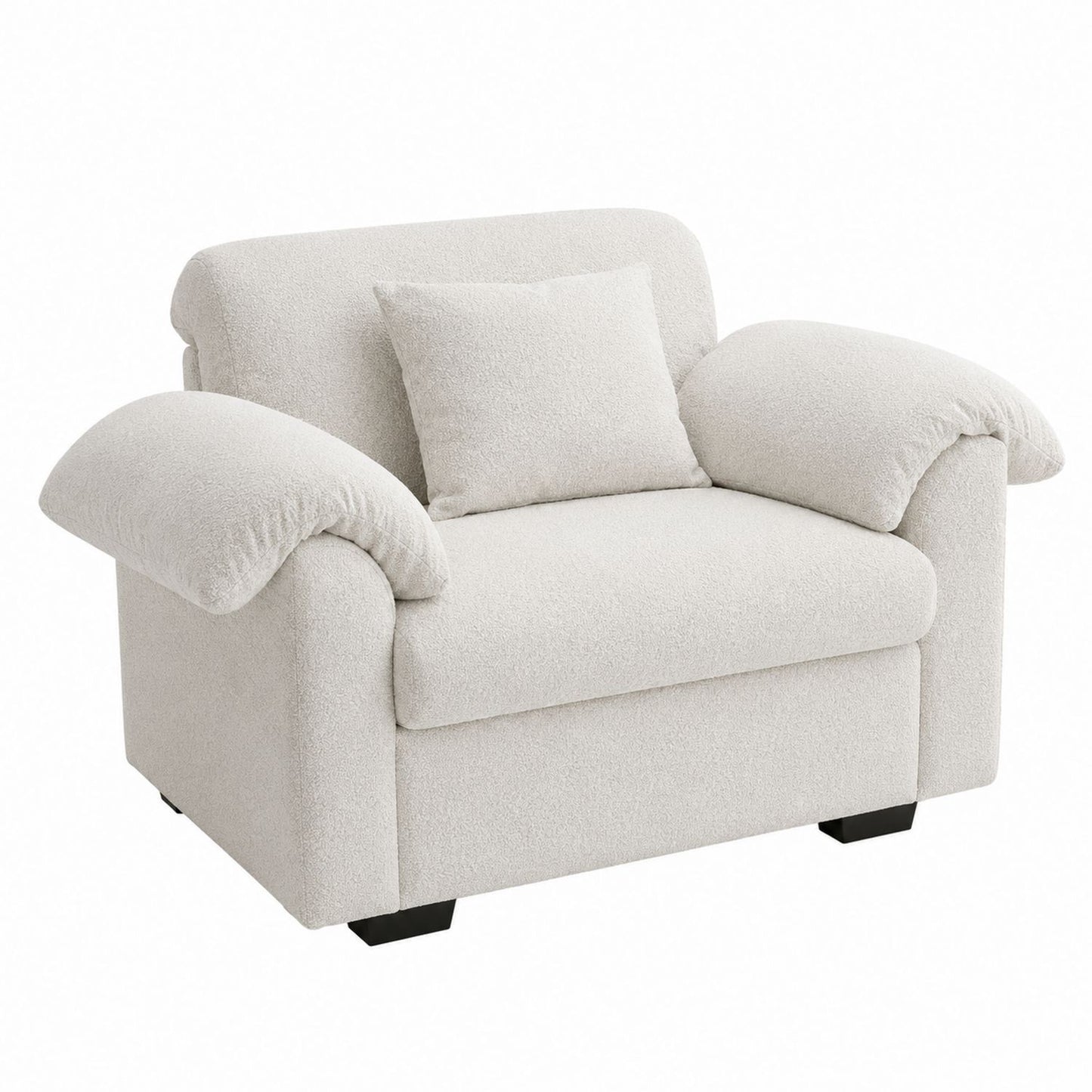 Beige Boucle Armchair with Pillow Upholstered Wood Frame 36.2in x 34.6in x 36.2in