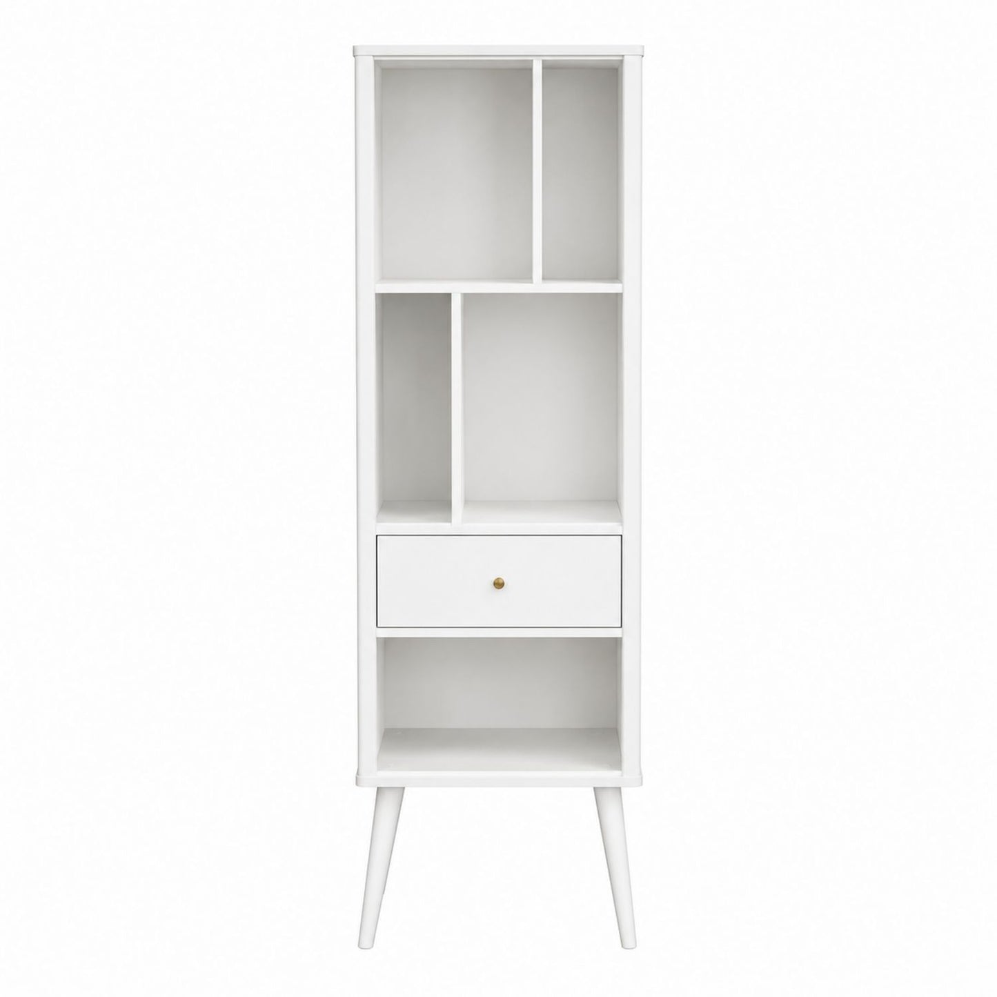 White MDF Bookcase with Drawer and Open Shelves