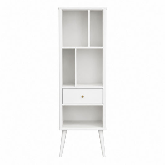 White MDF Bookcase with Drawer and Open Shelves
