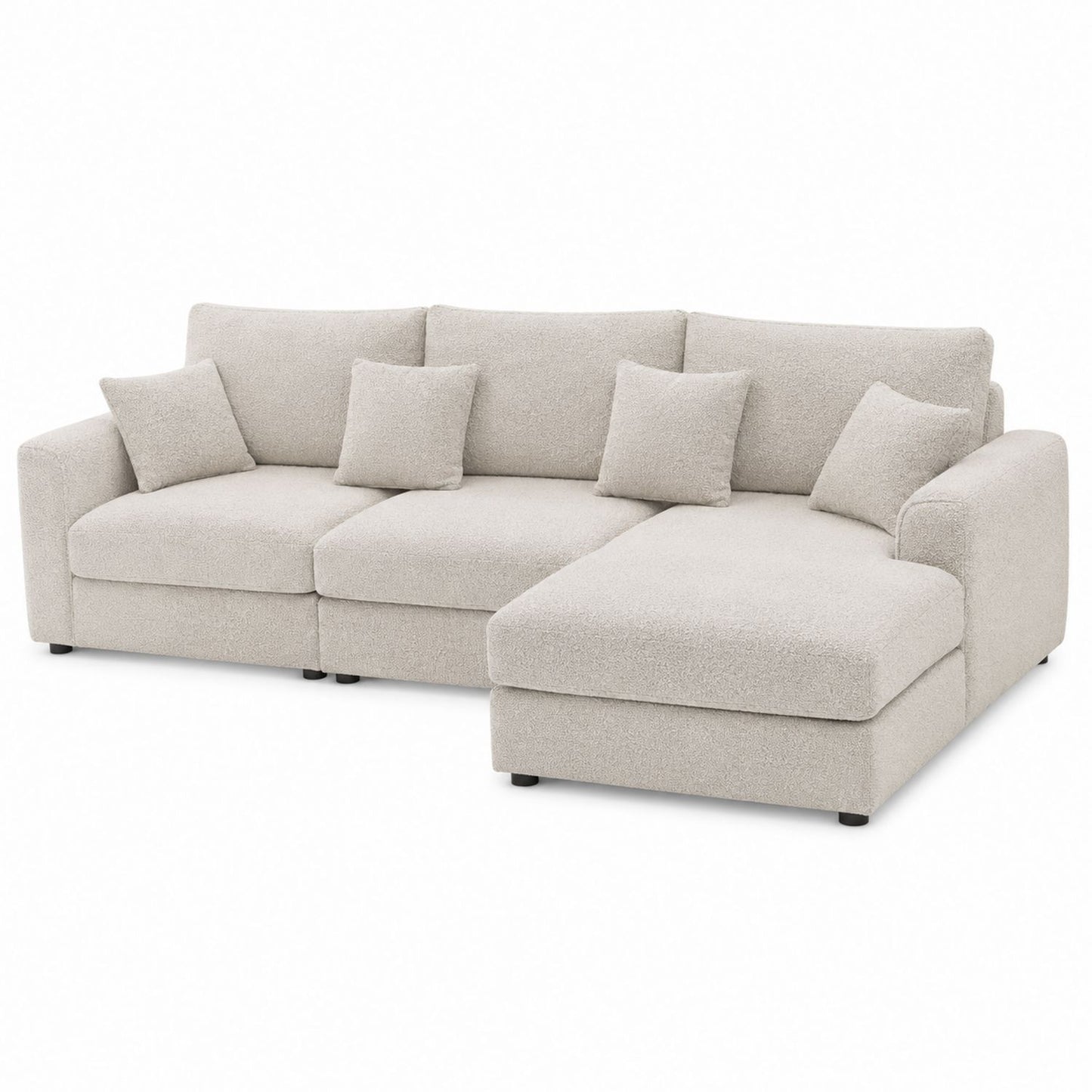 Beige Boucle L-Shaped Modular Sectional Sofa