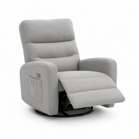 Recliner Chair Fabric Upholstery Light Gray Swivel Recliner