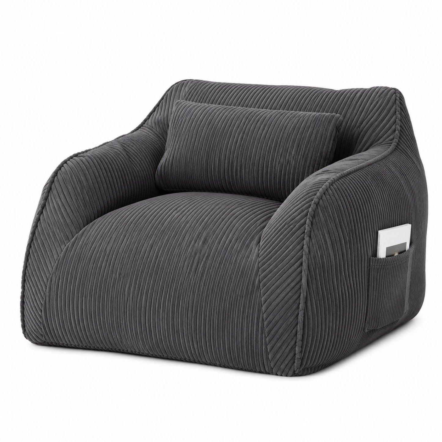 Gray Corduroy Bean Bag Lounge Chair with Pocket