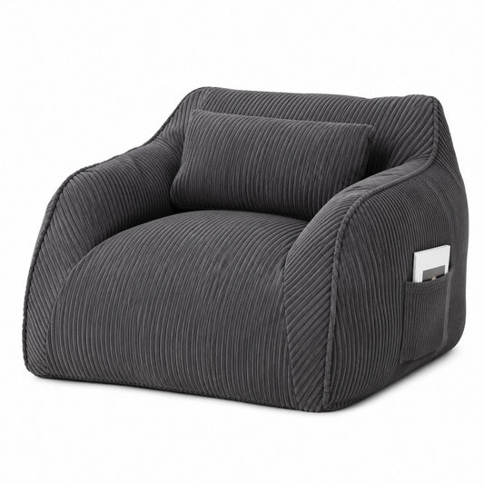 Gray Corduroy Bean Bag Lounge Chair with Pocket
