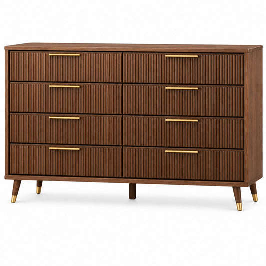 Walnut Wood 6-Drawer Dresser with Gold Handles 120x80x40cm