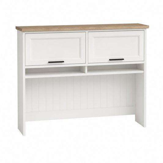 Wood and MDF Desk Hutch White with Oak Top 120cm x 30cm x 90cm
